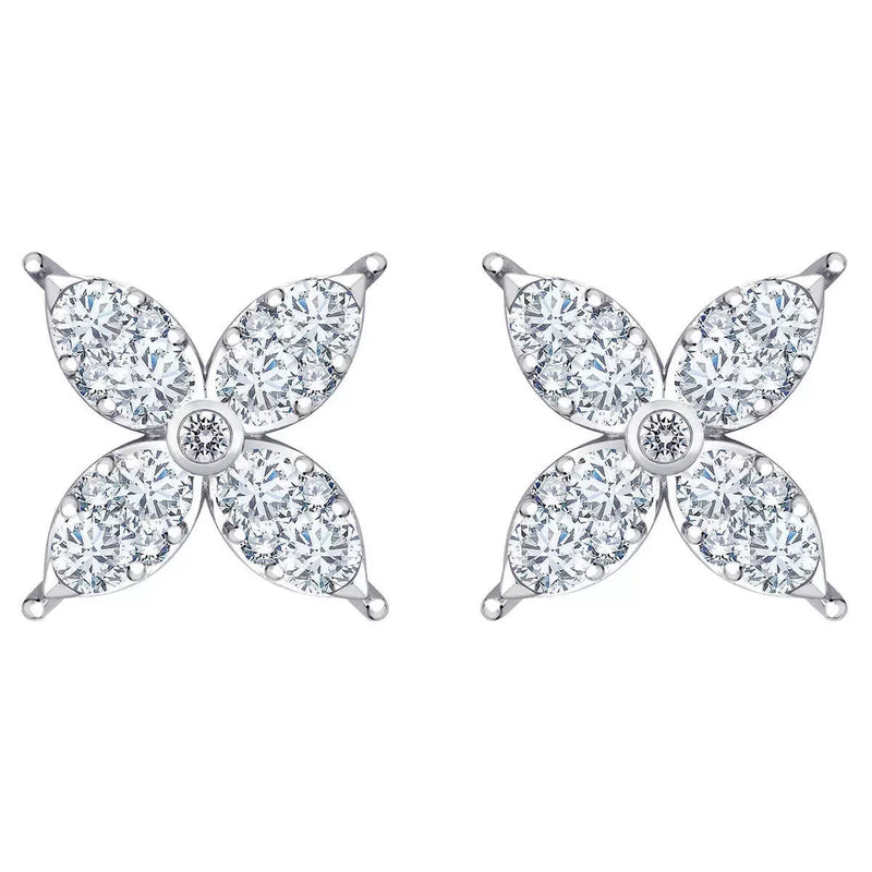 Costco diamond flower stud earrings round brilliant cut 0.90ctw 14ct white gold, UK version