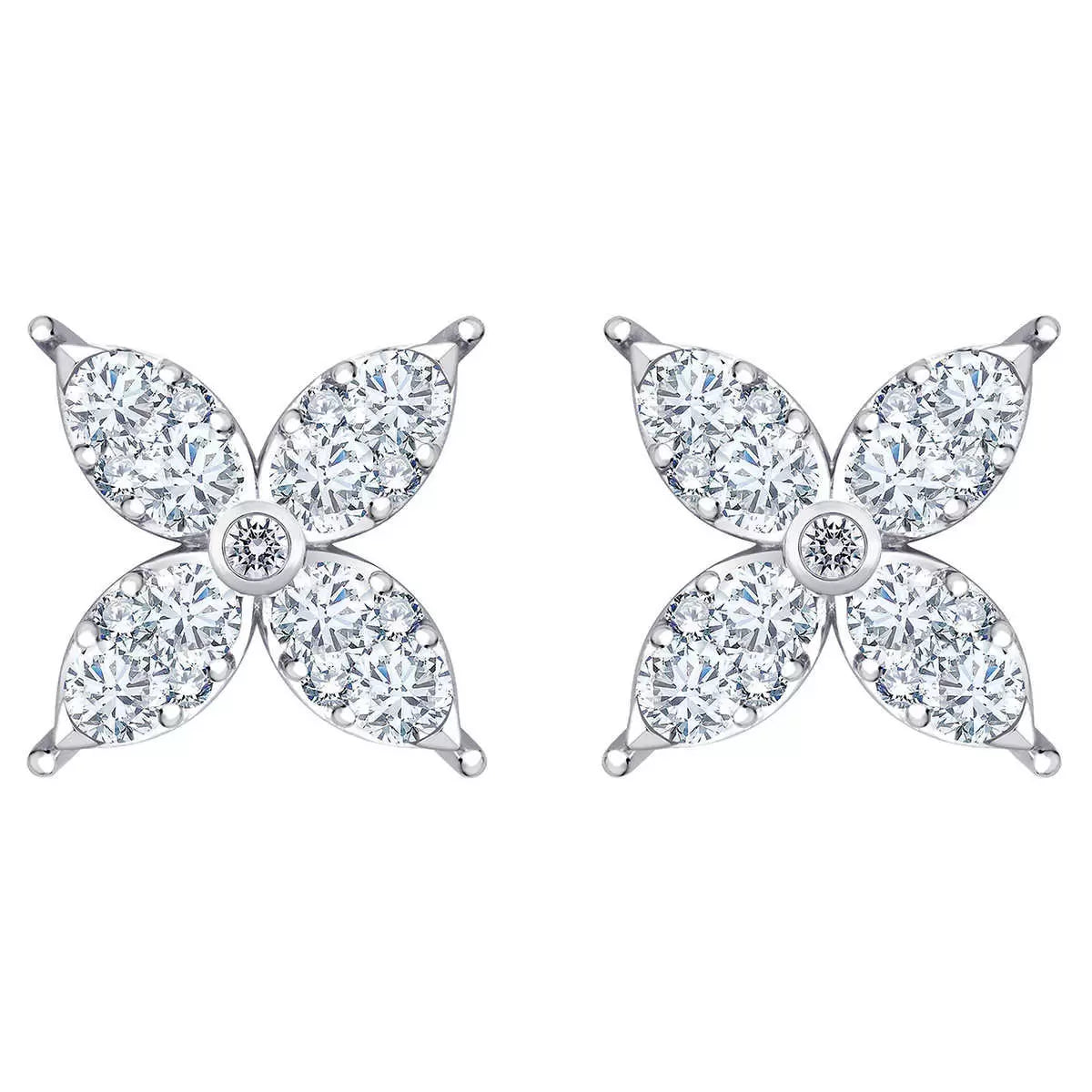 Costco diamond flower stud earrings round brilliant cut 0.90ctw 14ct white gold, UK version