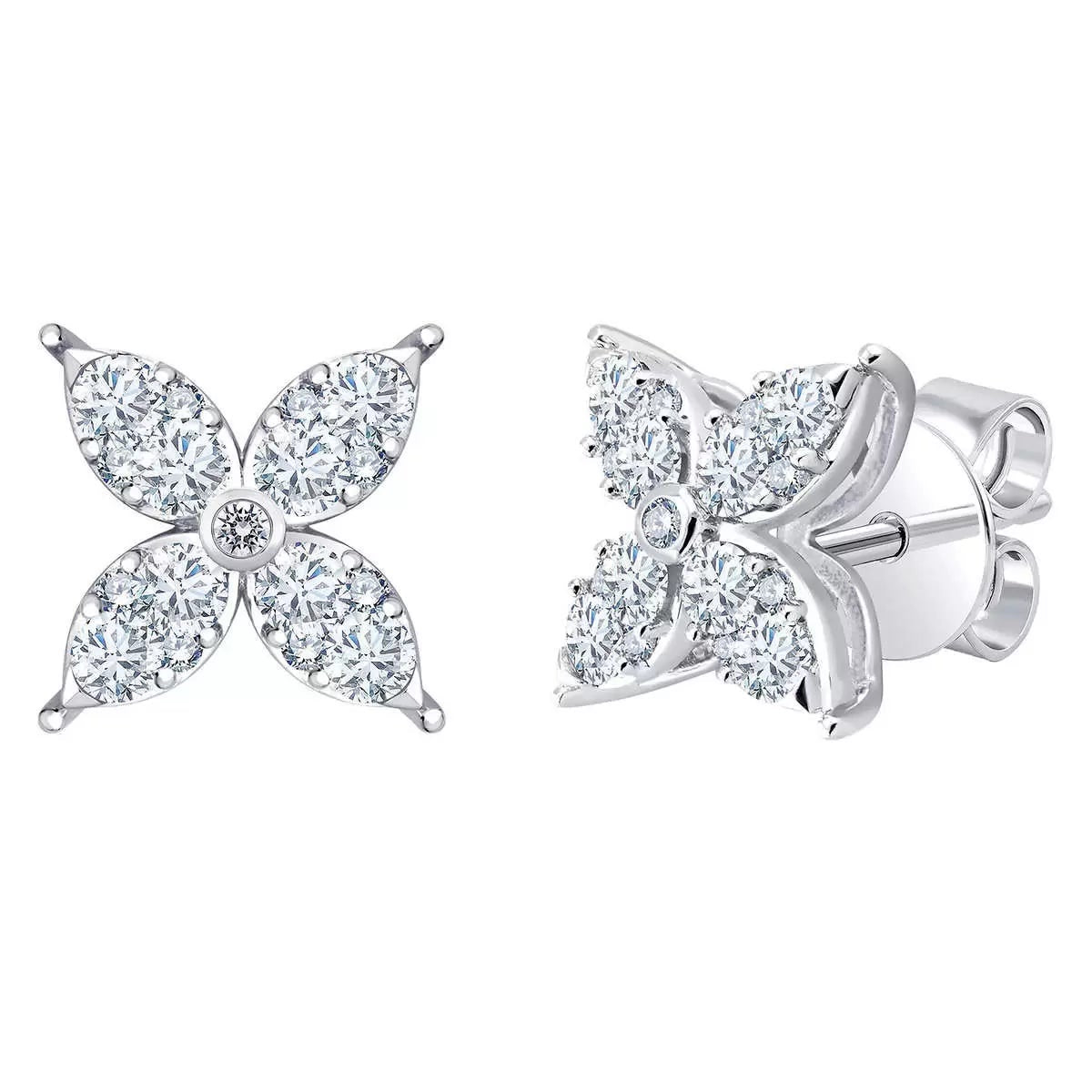 Costco diamond flower stud earrings round brilliant cut 0.90ctw 14ct white gold, UK version