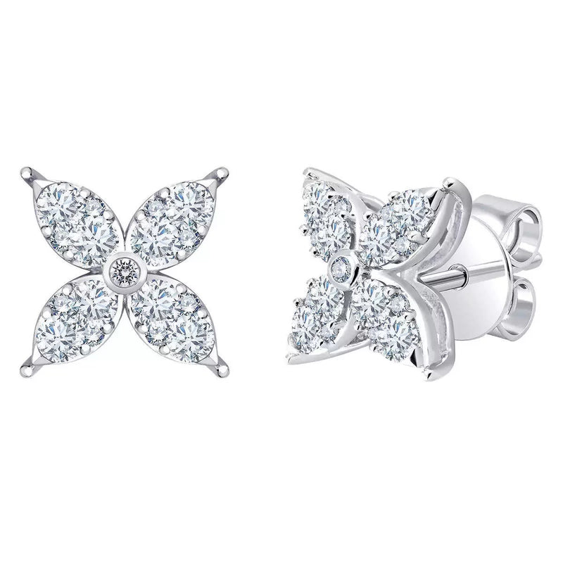 Costco diamond flower stud earrings round brilliant cut 0.90ctw 14ct white gold, UK version