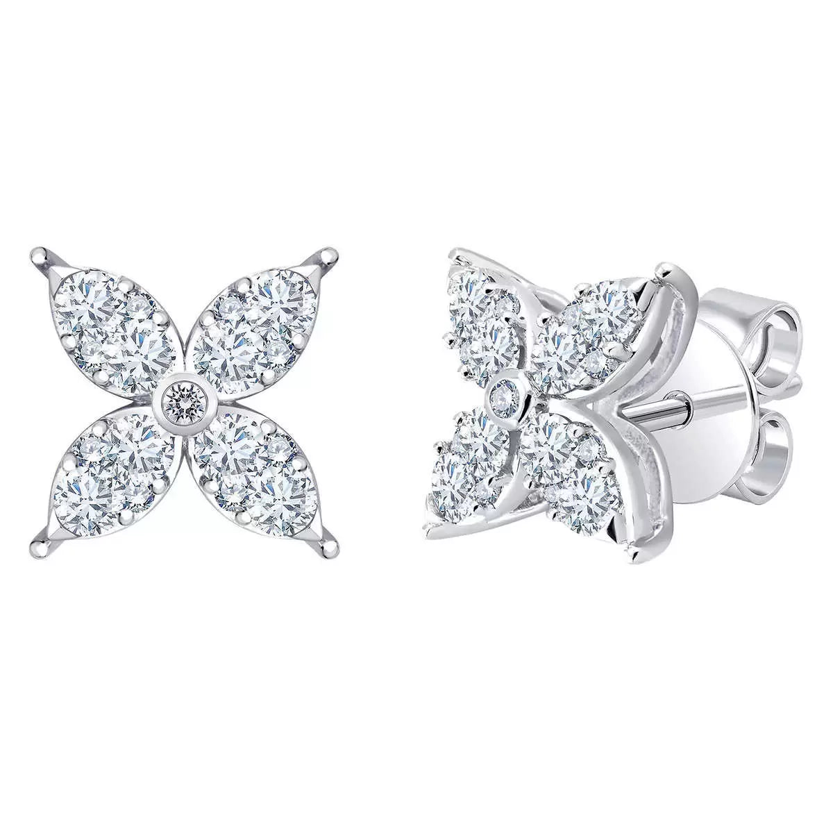 Costco diamond flower stud earrings round brilliant cut 0.90ctw 14ct white gold, UK version