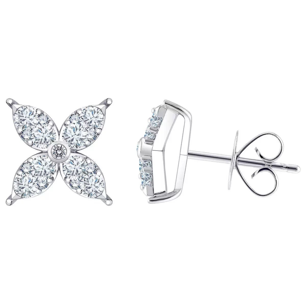Costco diamond flower stud earrings round brilliant cut 0.90ctw 14ct white gold, UK version