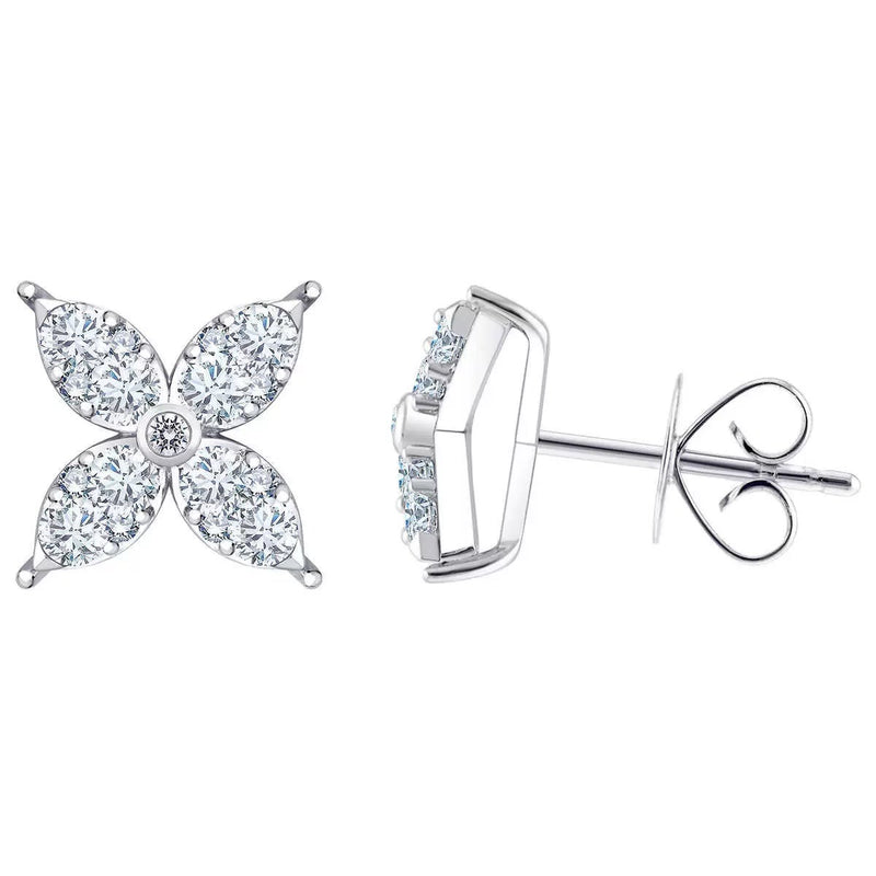 Costco diamond flower stud earrings round brilliant cut 0.90ctw 14ct white gold, UK version