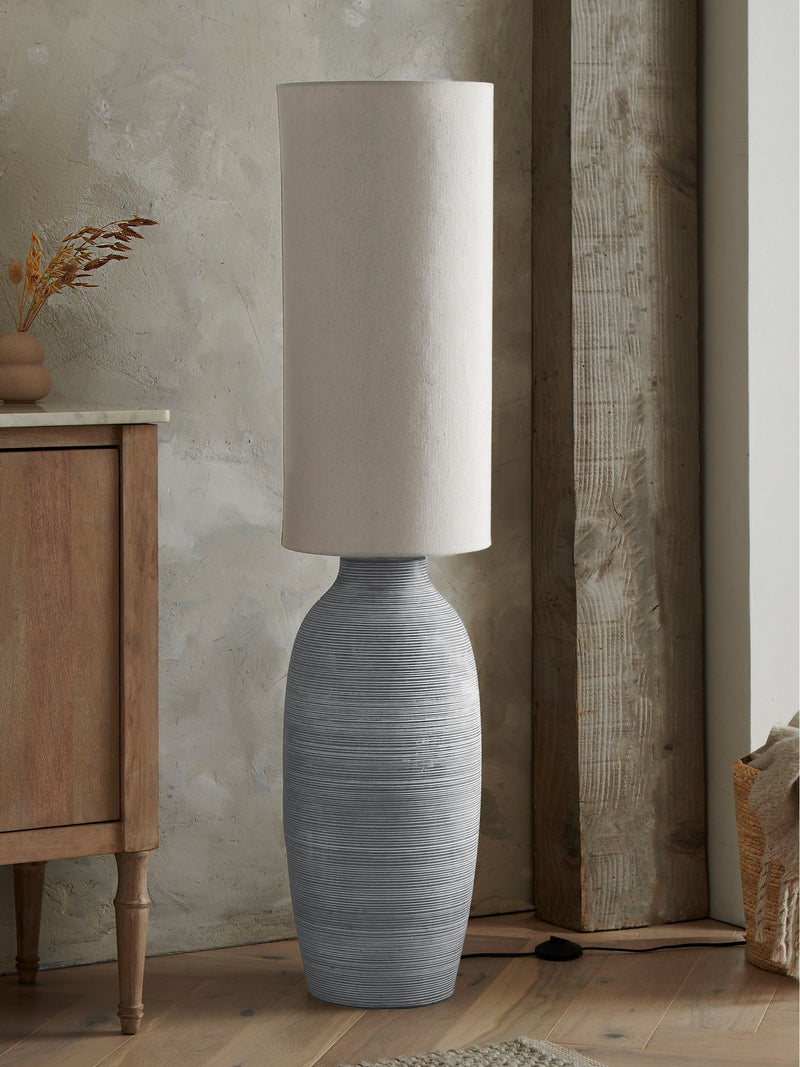 Fairford floor lamp with concrete base and fabric shade - British product