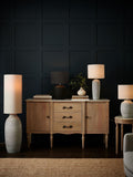 Fairford floor lamp with concrete base and fabric shade - British product
