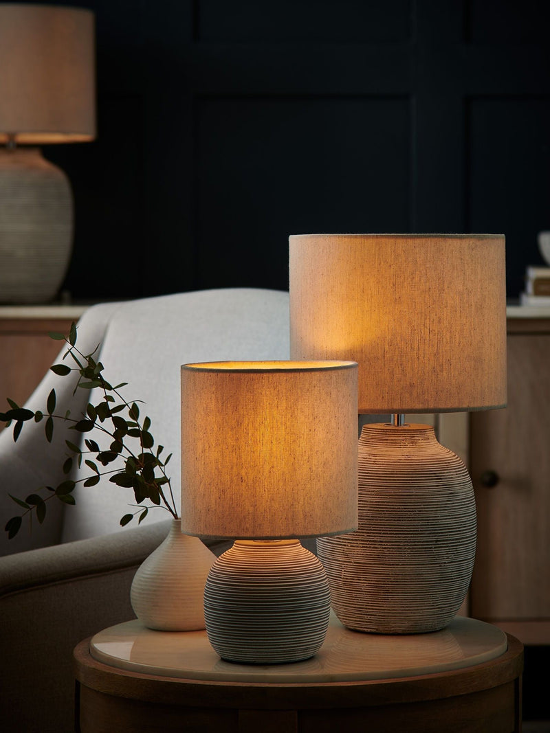 Fairford floor lamp with concrete base and fabric shade - British product