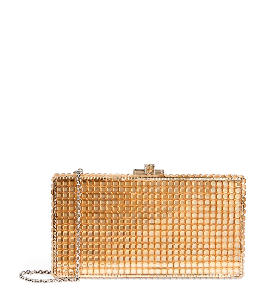 Judith Leiber sleek rectangle clutch bag brass - British product