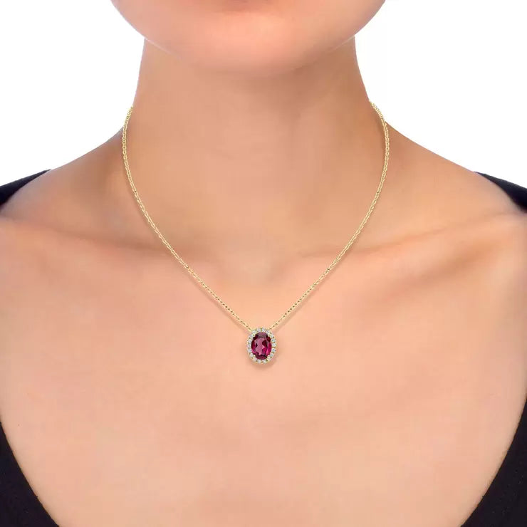 Costco oval garnet diamond pendant 14ct yellow gold (British brand)