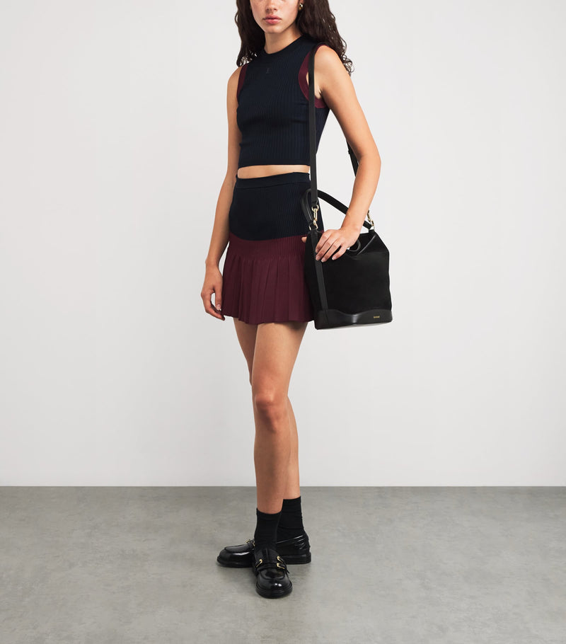 Sandro Paris suede Tangoso bucket bag with gold-tone hardware - British product