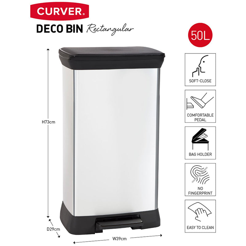Curver silver pedal bin 50L, UK version