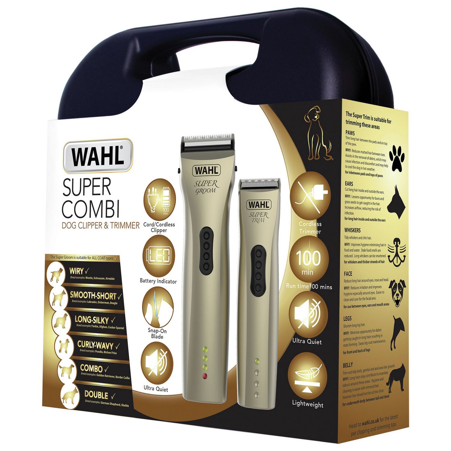 Wahl Super Groom cordless dog clipper and trimmer kit, UK version
