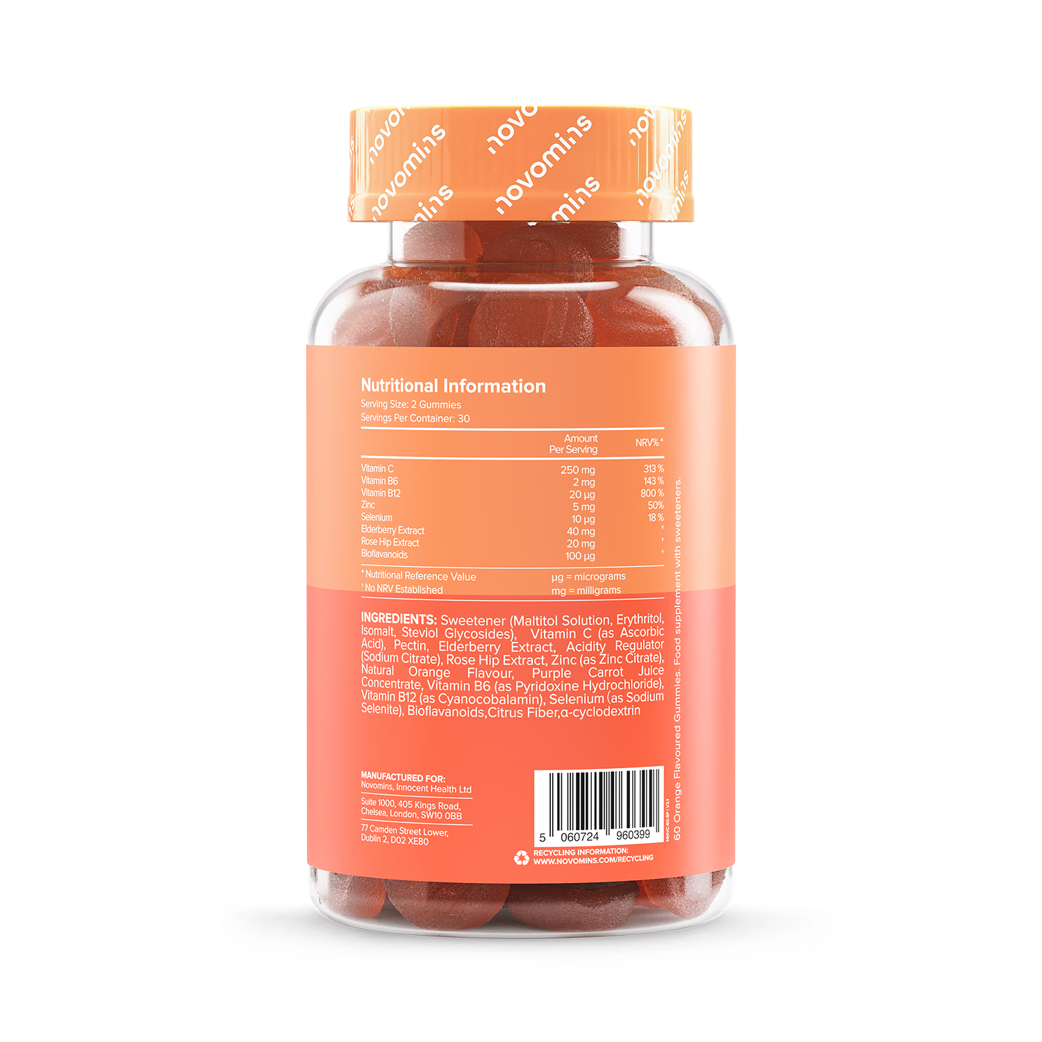 Novomins vitamin C gummies orange flavoured 60 count (British brand)