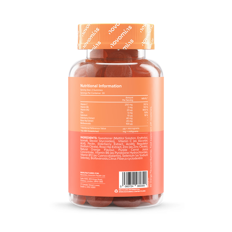 Novomins vitamin C gummies orange flavoured 60 count (British brand)