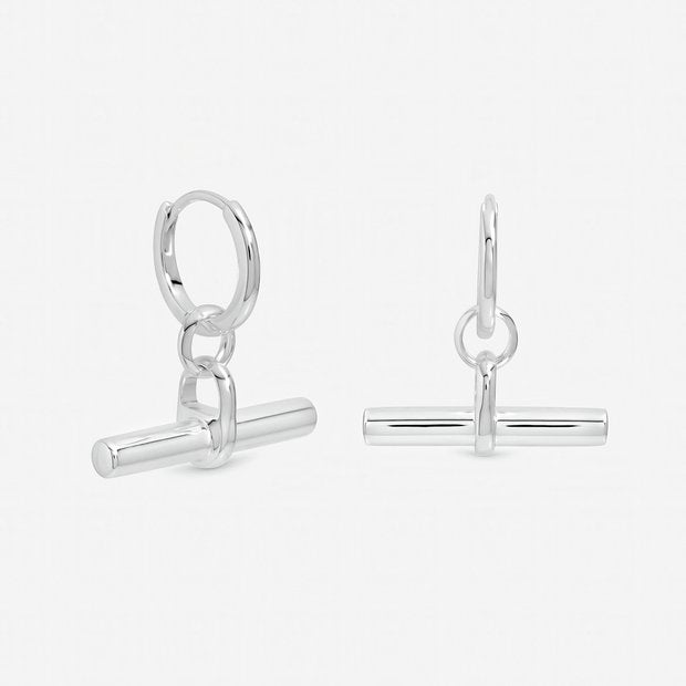 Inicio silver-plated T-bar hoop earrings 30mm drop (British brand)