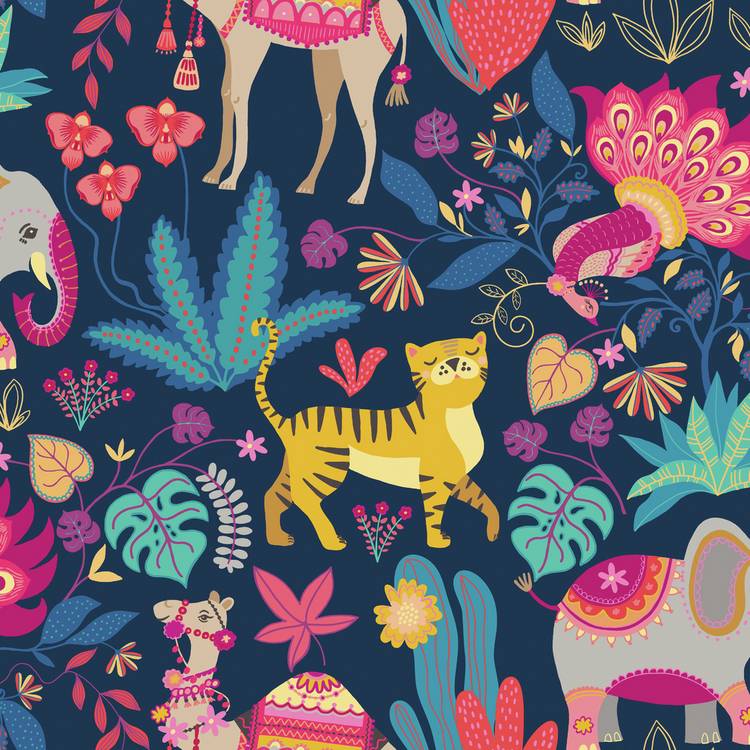 Ohpopsi Samba Safari wallpaper ink and cerise - British product