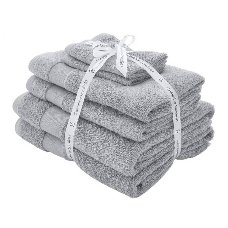 Catherine Lansfield silver anti-bacterial towel bale 6-piece set, imported from the UK