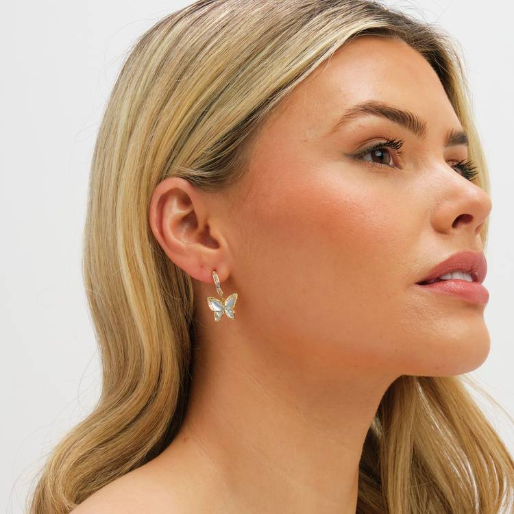 Jon Richard gold plated butterfly half hoop earrings, imported from the UK
