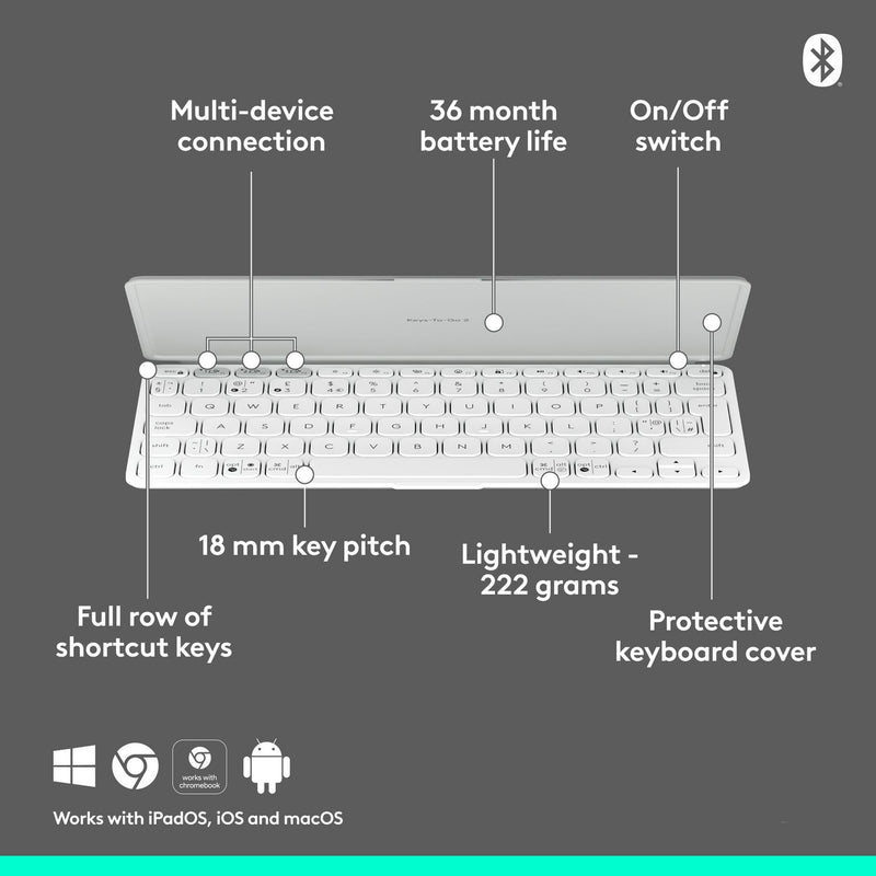 Logitech Keys-To-Go 2 wireless keyboard pale grey, imported from the UK