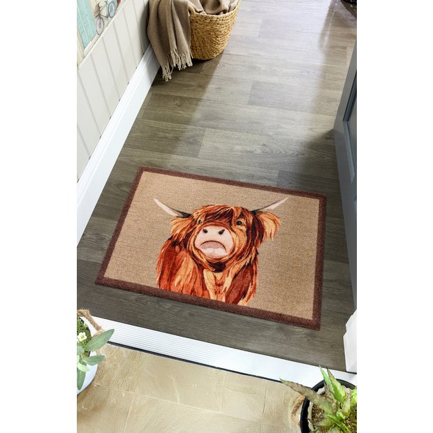 My Mat Highland Cow Short Pile Doormat 50x75cm, imported from the UK