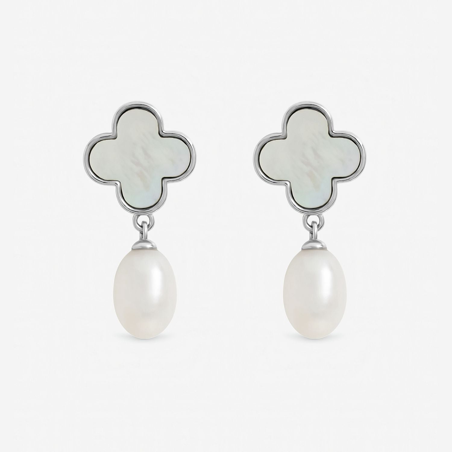 Jon Richard Rhodium Plated Mother of Pearl Clover Earrings