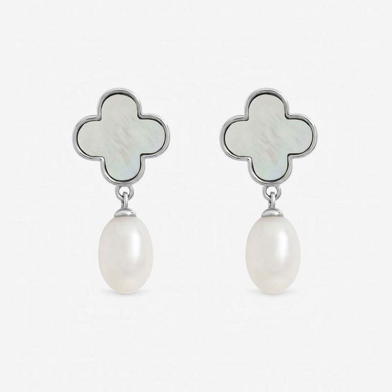 Jon Richard Rhodium Plated Mother of Pearl Clover Earrings