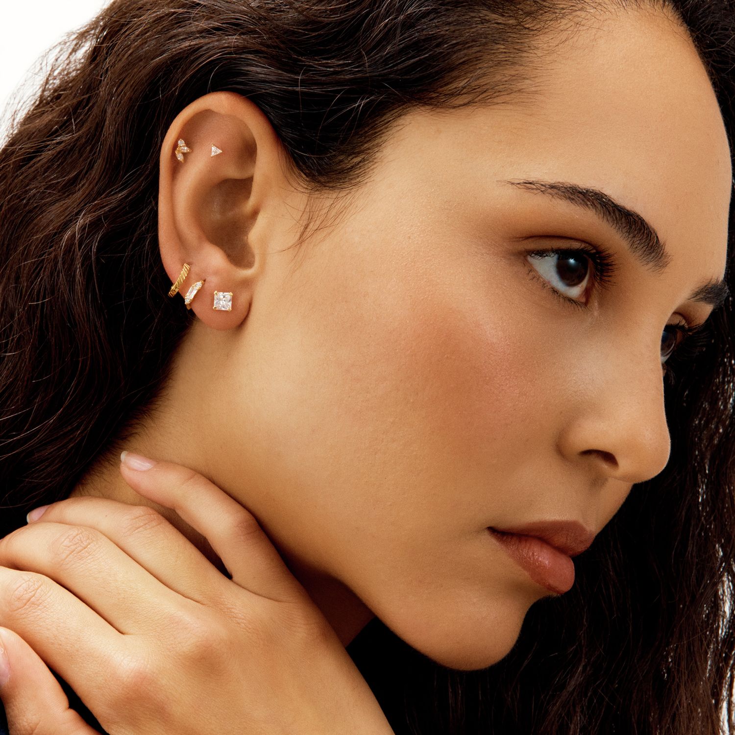 Revere gold plated silver stud earrings with cubic zirconia (British brand)