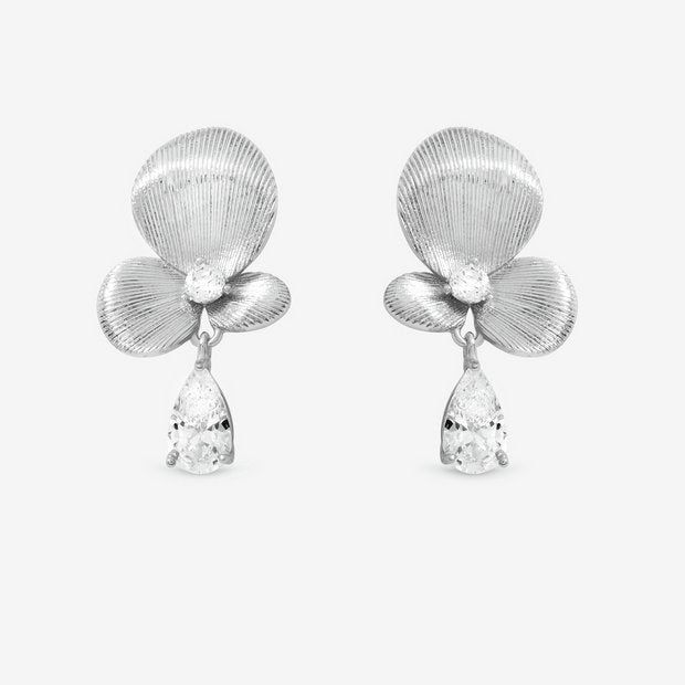 Inicio silver plated satin floral drop earrings, UK version