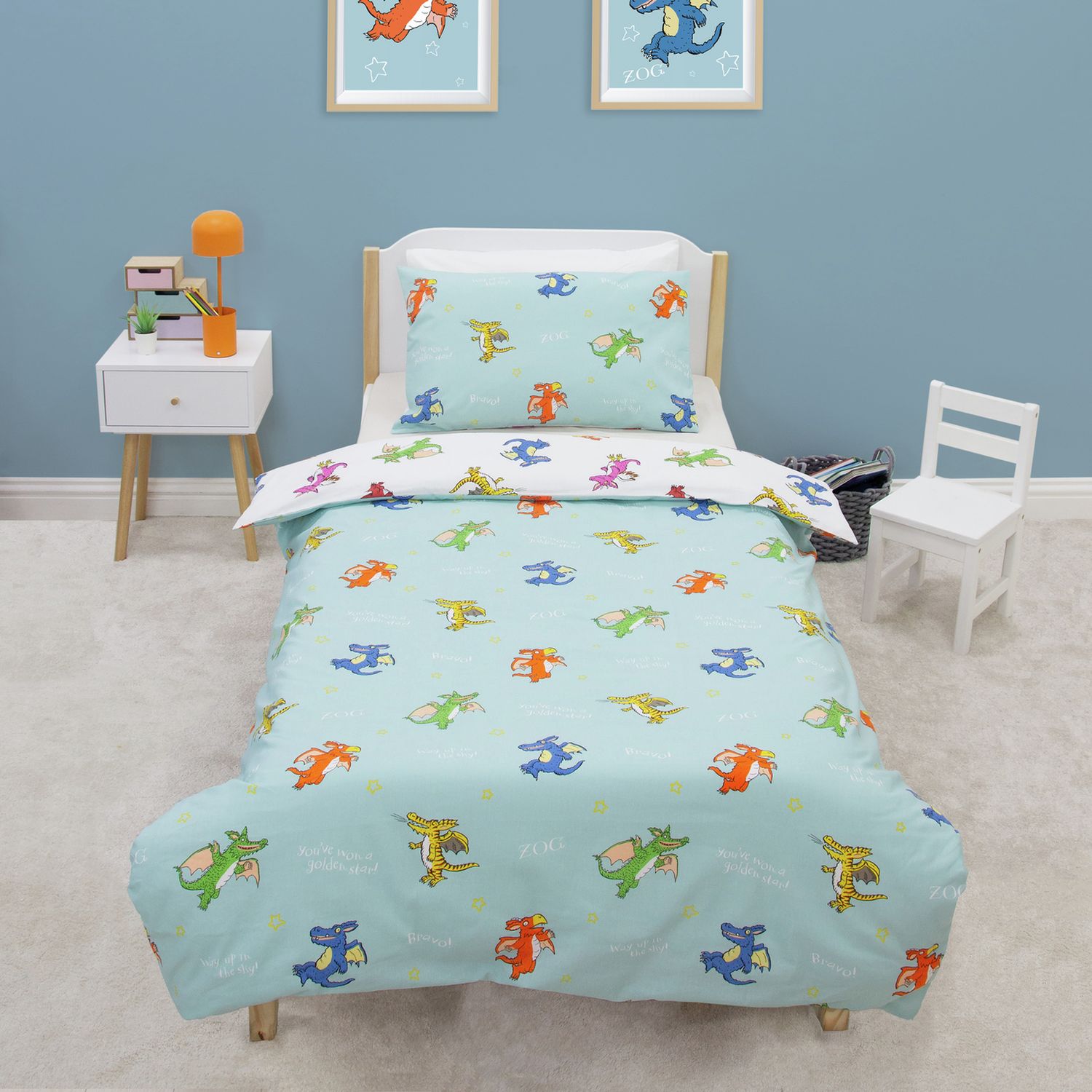 Zog Kids White & Blue Bedding Set - Single