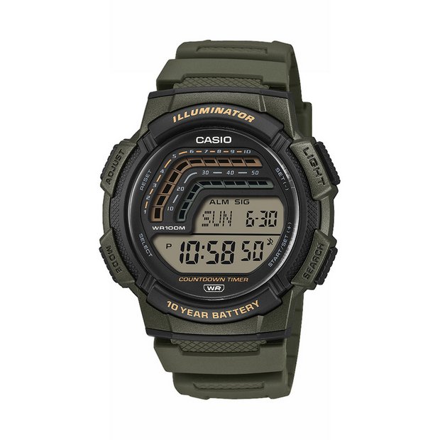 Casio men's digital watch green strap black dial, imported from the UK