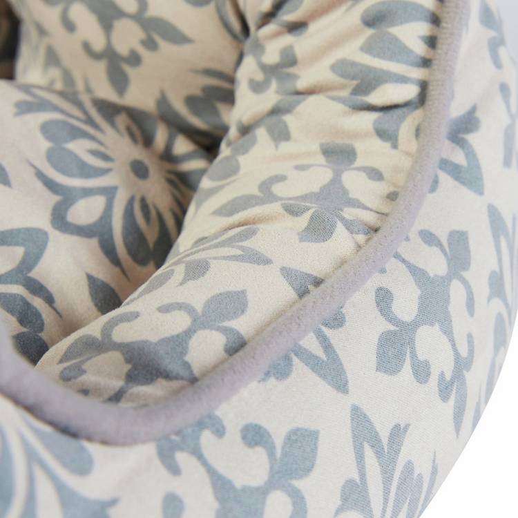 Dream Paws soft scalloped grey damask dog bed small, UK version