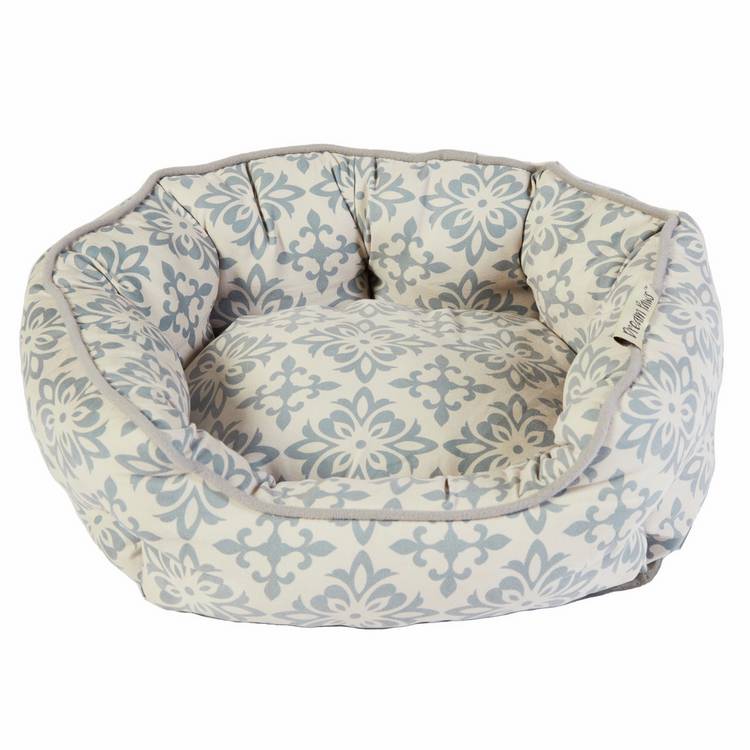 Dream Paws soft scalloped grey damask dog bed small, UK version