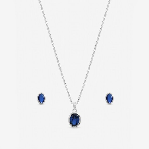 Inicio jewellery set silver plated sapphire oval bezel - British product