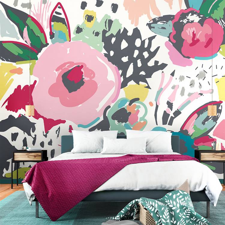 Origin Murals abstract floral raspberry pink wall mural (British brand)