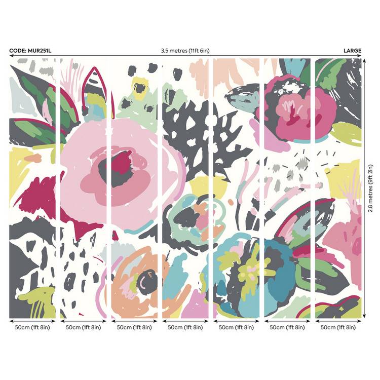Origin Murals abstract floral raspberry pink wall mural (British brand)