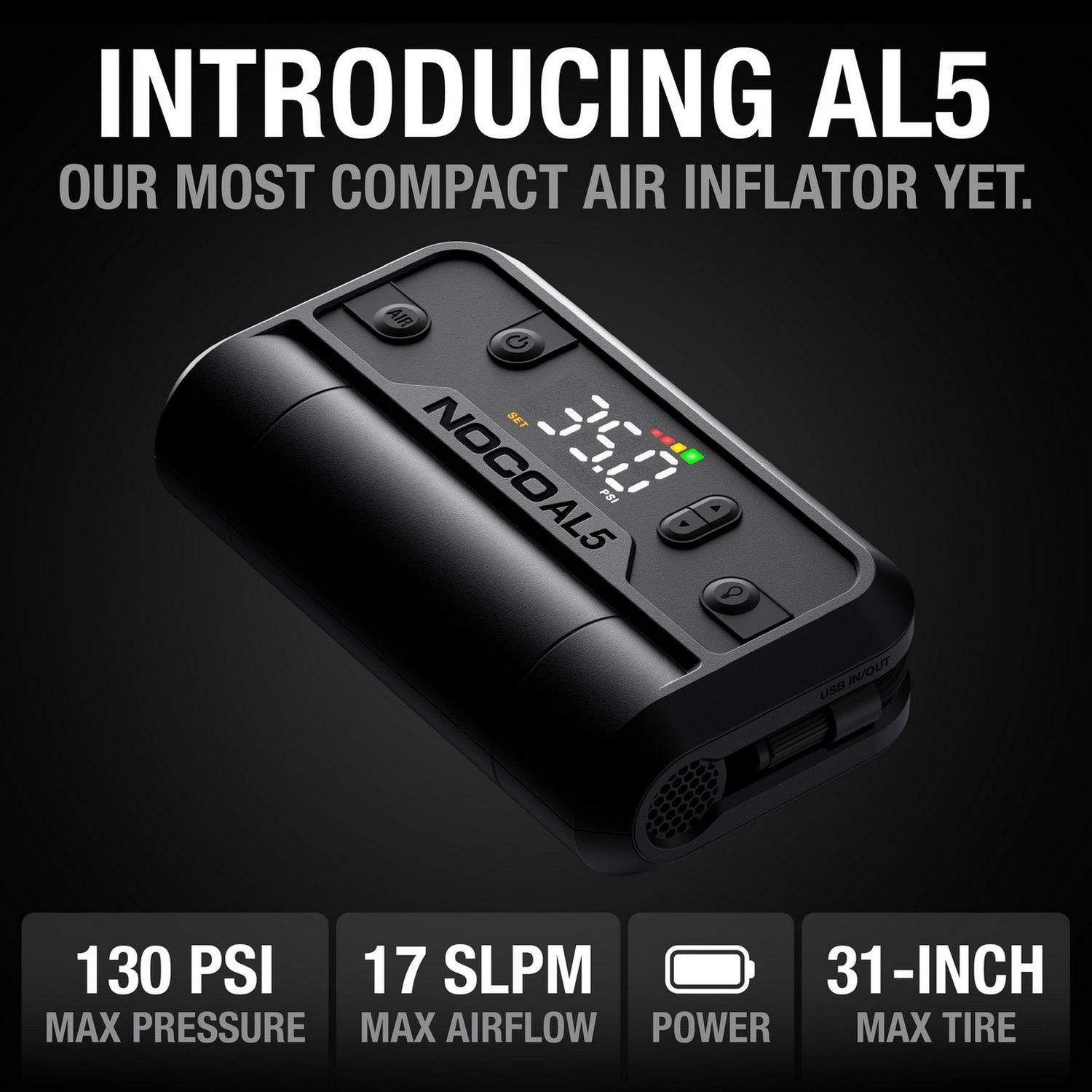NOCO AL5 lithium air inflator compact cordless pump, imported from the UK