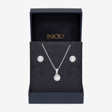 Inicio cubic zirconia bezel necklace and earrings gift set (British brand)