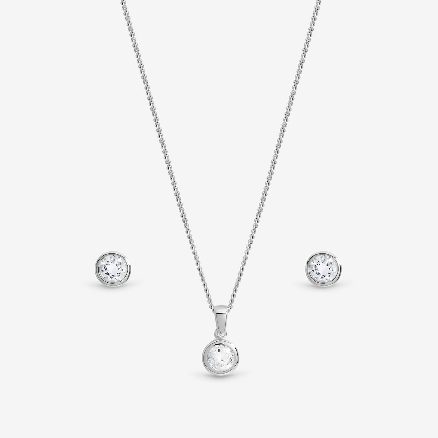 Inicio cubic zirconia bezel necklace and earrings gift set (British brand)