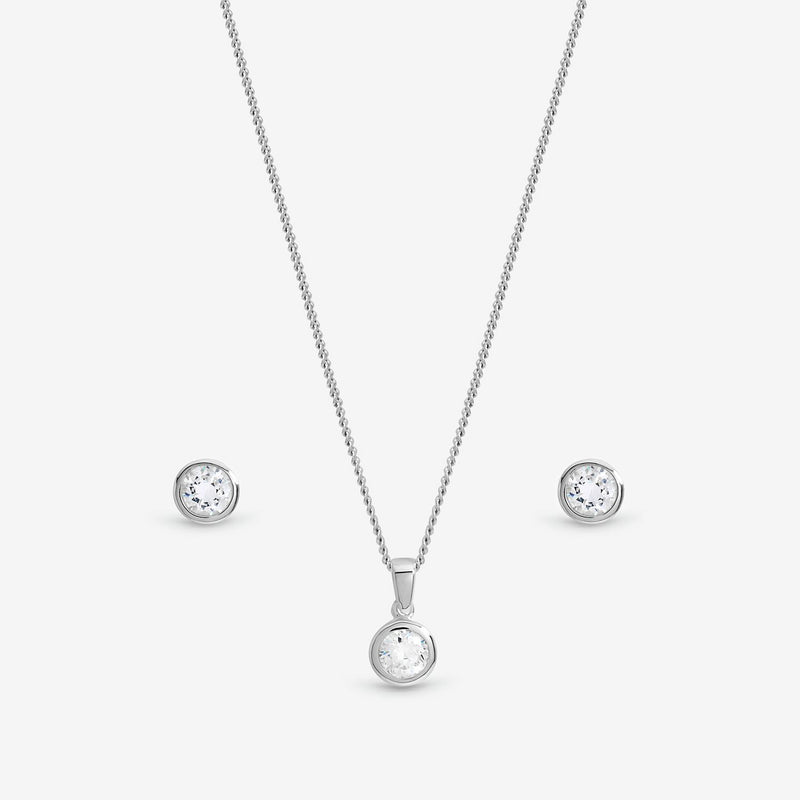 Inicio cubic zirconia bezel necklace and earrings gift set (British brand)