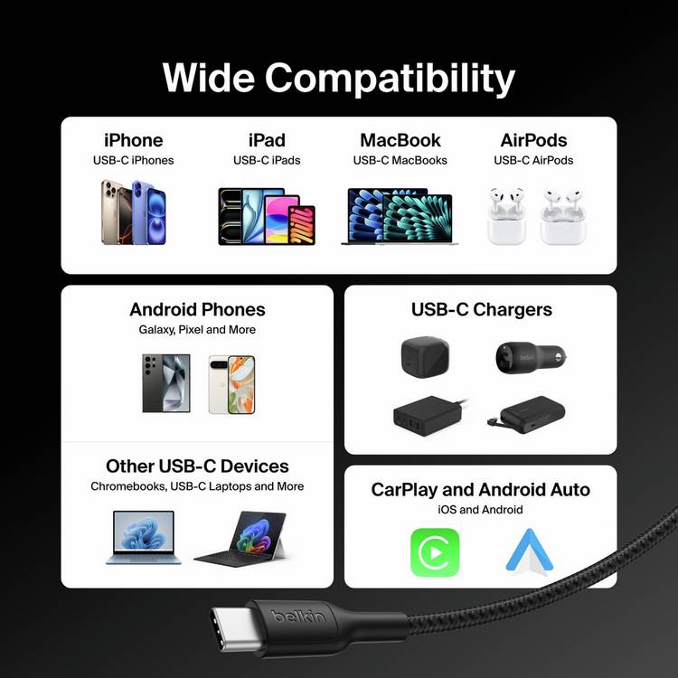Belkin 240W USB-C braided cable 2m black, UK version