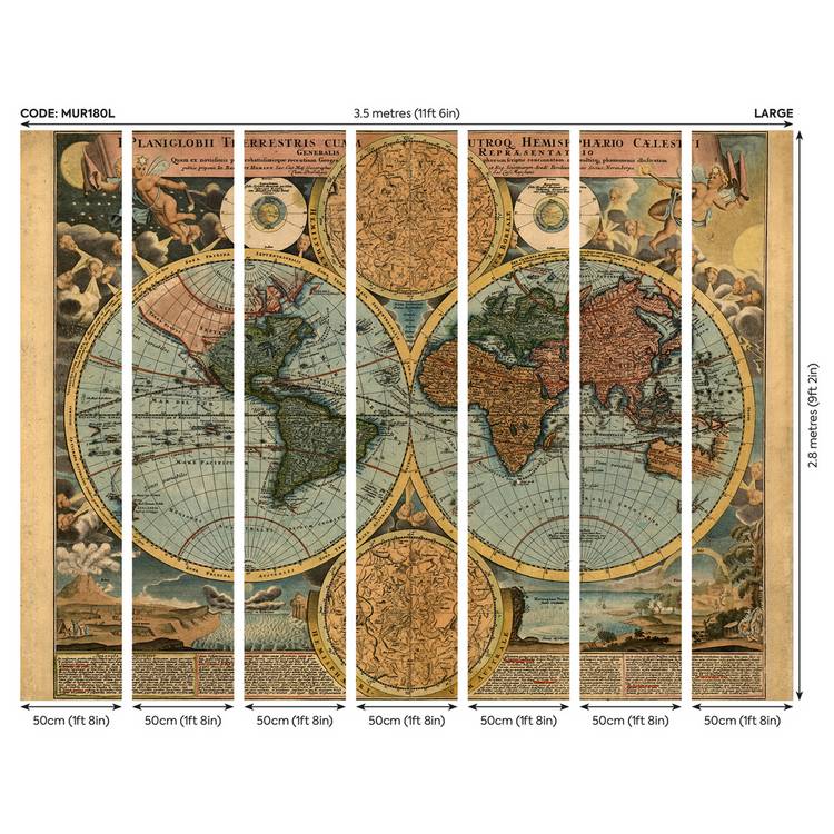 Origin Murals vintage map antique wall mural 50cm x 19.6m, UK version