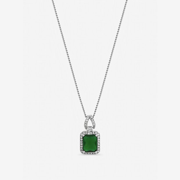 Jon Richard rhodium plated emerald cubic zirconia pendant - British product