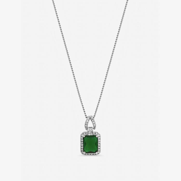 Jon Richard rhodium plated emerald cubic zirconia pendant - British product