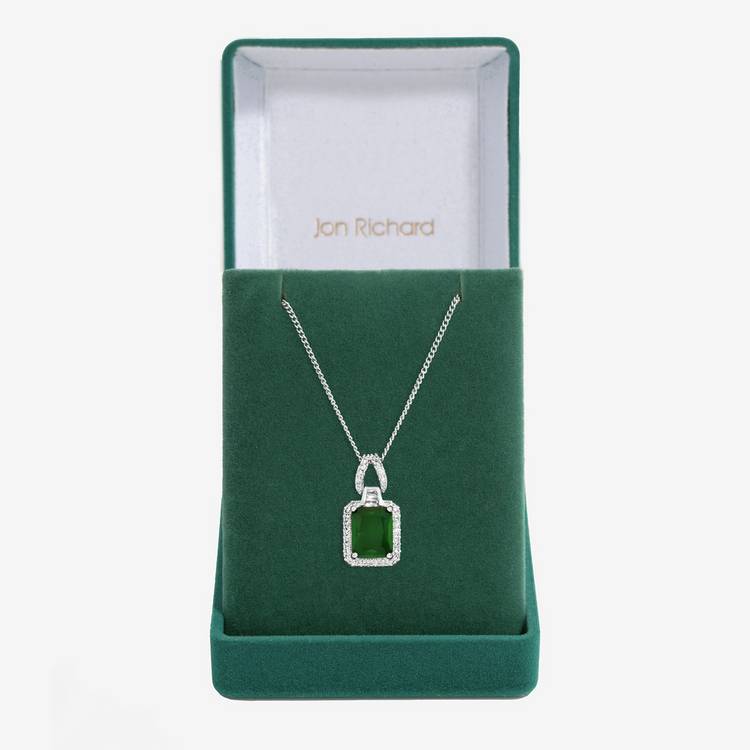 Jon Richard rhodium plated emerald cubic zirconia pendant - British product