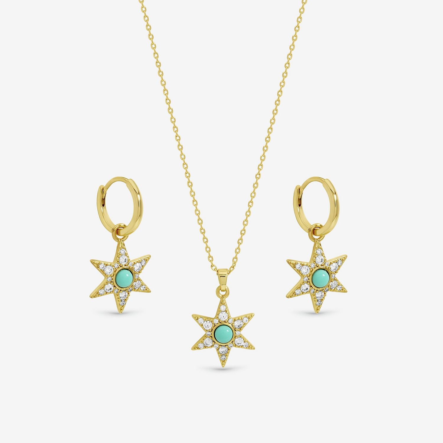 Inicio 14ct gold plated turquoise star pendant earrings - British product