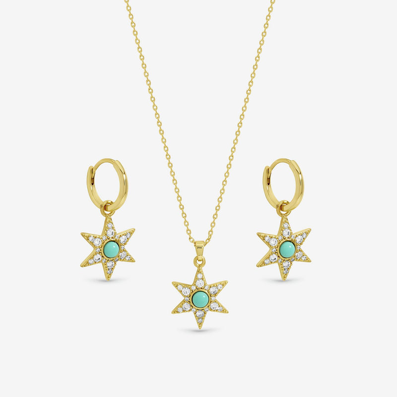 Inicio 14ct gold plated turquoise star pendant earrings - British product