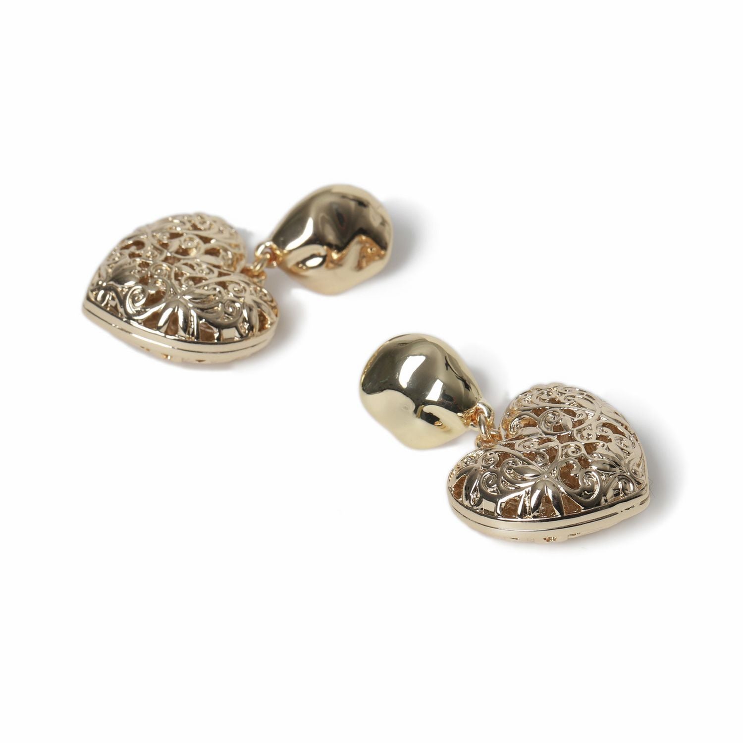 Freedom gold-tone chunky etched heart drop earrings - British product