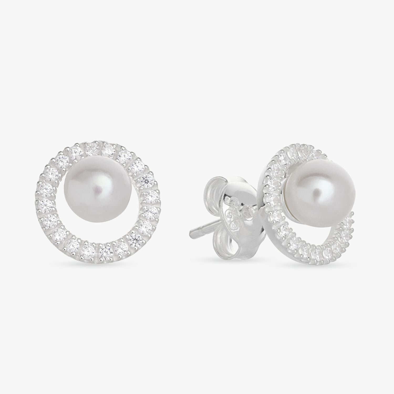 Revere pearl cubic zirconia stud earrings 9.5mm (British brand)