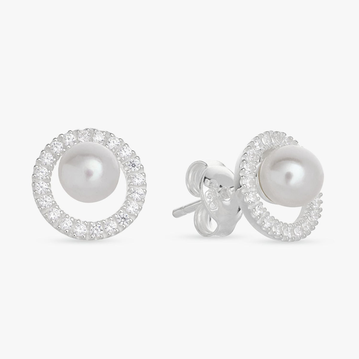 Revere pearl cubic zirconia stud earrings 9.5mm (British brand)