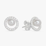 Revere pearl cubic zirconia stud earrings 9.5mm (British brand)