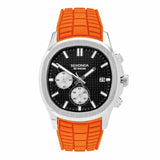 Sekonda men's chronograph watch with black dial and orange silicone strap - British product